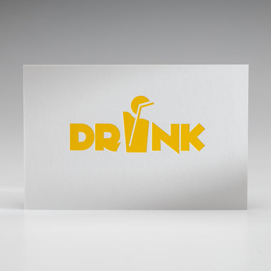 Visitenkarte mit Heißfolienprägung: Beispiel Drink gelb