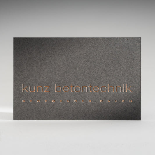Colorplan Visitenkarte mit Heißfolienprägung: Beispiel KUNZ BETONTECHNIK