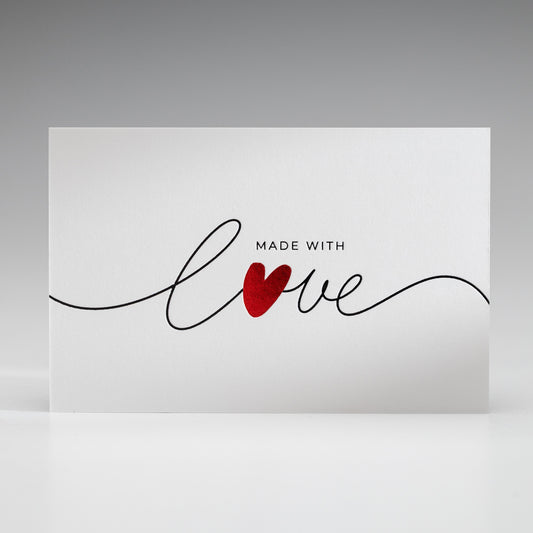 Visitenkartenkarton mit Heißfolienprägung: Beispiel MADE WITH LOVE