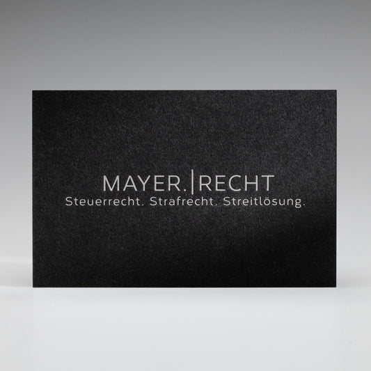 Schwarze Visitenkarten  mit Heißfolienprägung: Beispiel MAYER. RECHT