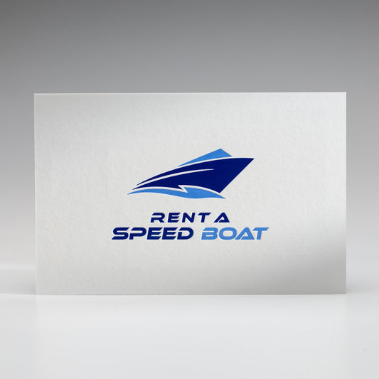 Metapaper Visitenkarten mit Heißfolienprägung: Beispiel RENT A SPEEDBOAT