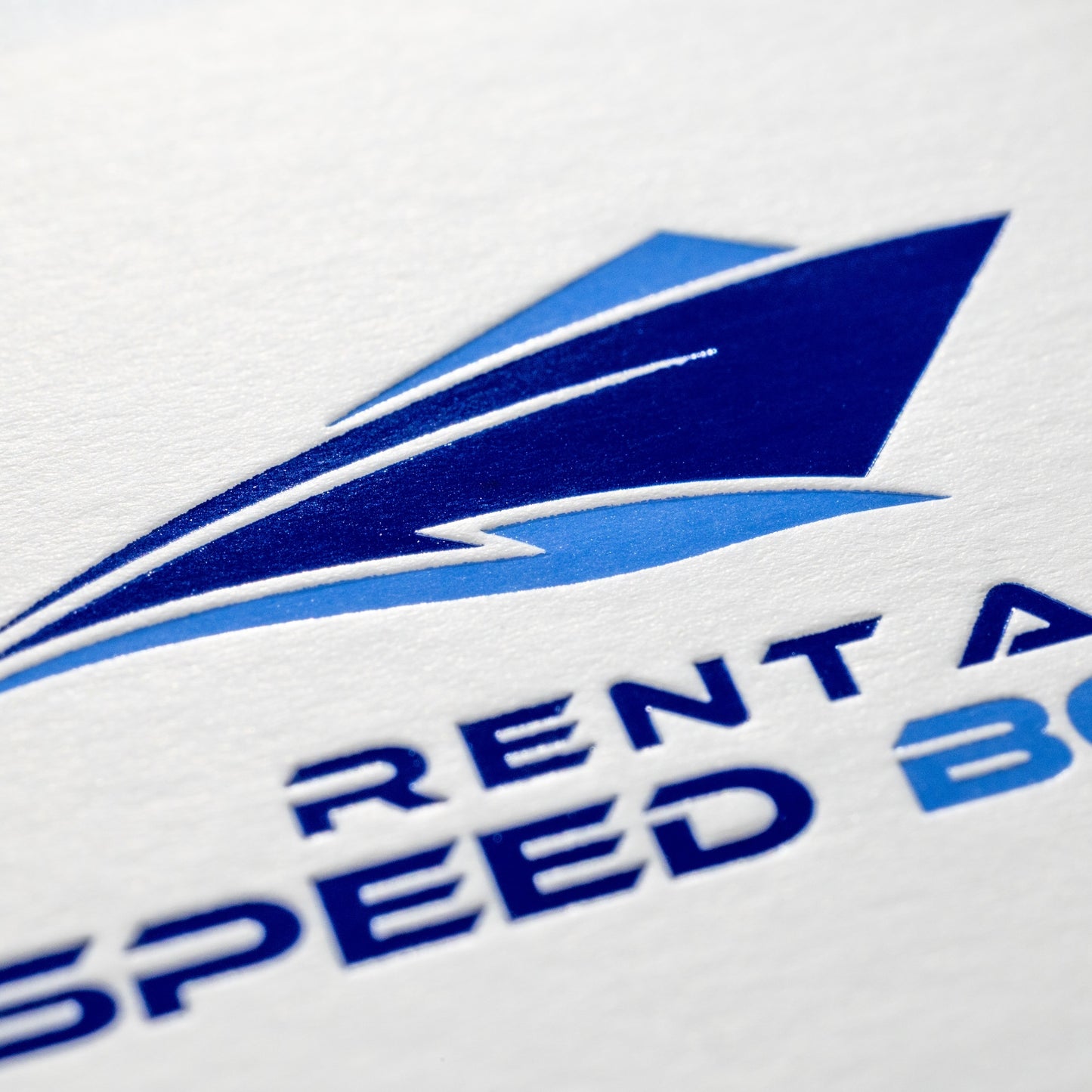 Metapaper Visitenkarten mit Heißfolienprägung: Beispiel RENT A SPEEDBOAT