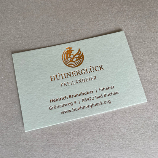 Visitenkarte Colorplan mit kupferfarbener Flachprägung
