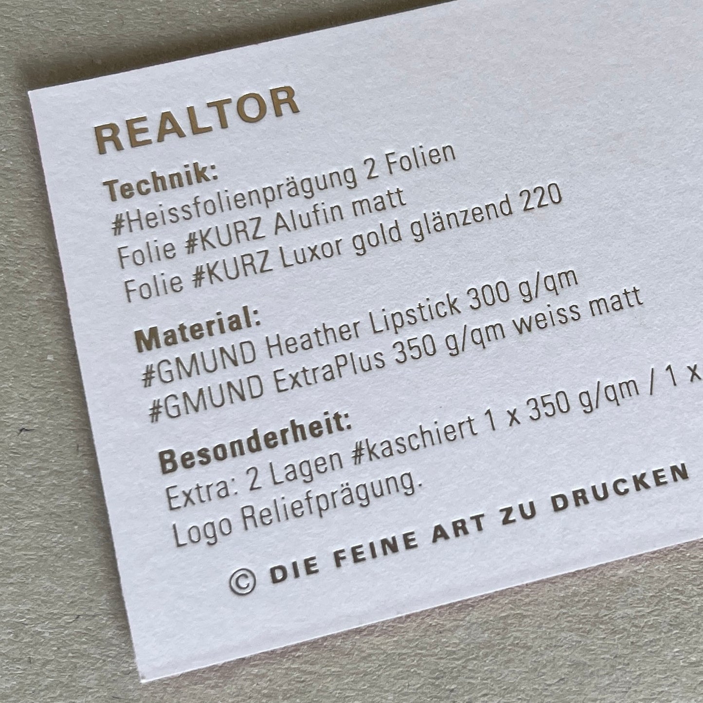 Gmund Heather Visitenkarten mit Reliefprägung, kaschiert